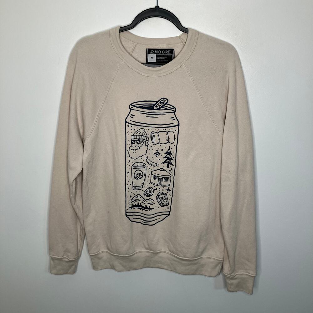 MOORE Christmas Can Graphic Winter Crew Neck Sweatshirt Cream Medium